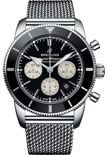 Breitling Superocean Heritage II B01 Chronograph 44 Watch - Steel Case - Black Dial - Steel Aero Classic Bracelet - AB0162121B1A1
