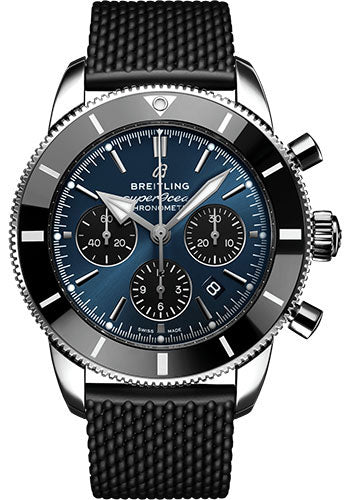 Breitling Superocean Heritage B01 Chronograph 44 Watch - Steel - Blackeye Blue Dial - Black Rubber Aero Classic Strap - Folding Buckle - AB0162121C1S1