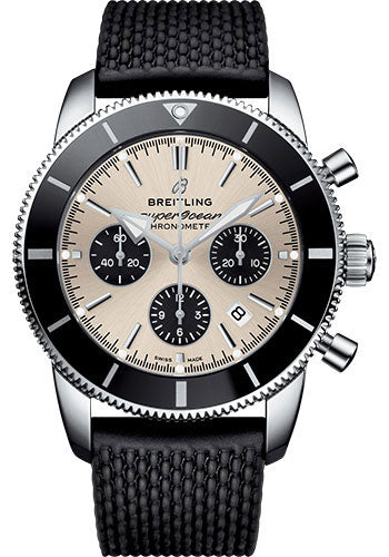 Breitling Superocean Heritage II B01 Chronograph 44 Watch - Steel Case - Silver Dial - Black Rubber Aero Classic Strap - AB0162121G1S1