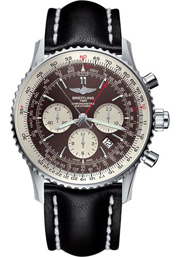 Breitling Navitimer B03 Chronograph Rattrapante 45 Watch - Steel - Panamerican Bronze Dial - Black Leather Strap - Tang Buckle - AB031021/Q615/441X/A20BA.1