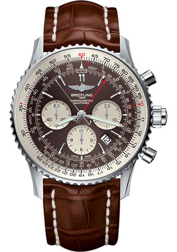 Breitling Navitimer B03 Chronograph Rattrapante 45 Watch - Steel - Panamerican Bronze Dial - Gold Croco Strap - Folding Buckle - AB031021/Q615/755P/A20D.1