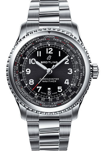 Breitling Aviator 8 B35 Automatic Unitime 43 Watch - Steel Case - Black Dial - Steel Professional III Bracelet - AB3521U41B1A1
