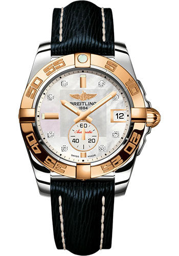 Breitling Galactic 36 Automatic Watch - Steel and 18K Rose Gold - Mother-Of-Pearl Dial - Blue Calfskin Leather Strap - Tang Buckle - C37330121A2X1