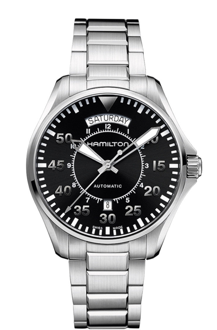 Hamilton Khaki Pilot Automatic Day Date Stainless Steel Black Dial 42mm H64615135 Watch