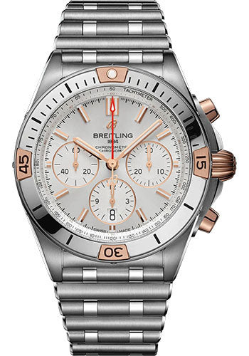 Breitling Chronomat B01 42 Watch - Steel and 18K Red Gold - Silver Dial - Metal Bracelet - IB0134101G1A1