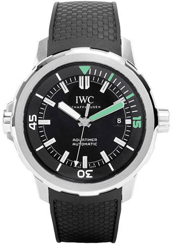 IWC Aquatimer Automatic Watch - 42 mm Stainless Steel Case - Black Dial - Black Rubber Strap - IW329001