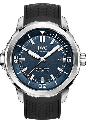 IWC Aquatimer Automatic Expedition Jacques-Yves Cousteau Special Edition Watch - 42 mm Stainless Steel Case - Blue Dial - Black Rubber Strap - IW329005