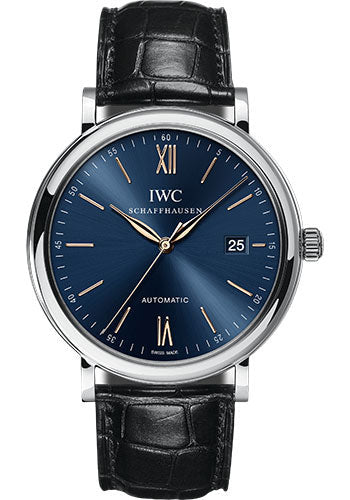 IWC Portofino Automatic Watch - 40.0 mm Stainless Steel Case - Blue Dial - Black Alligator Strap - IW356523