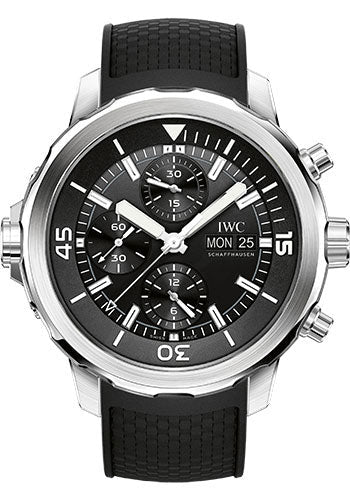 IWC Aquatimer Chronograph Watch - 44 mm Stainless Steel Case - Black Dial - Black Rubber Strap - IW376803