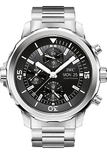 IWC Aquatimer Chronograph Watch - 44 mm Stainless Steel Case - Black Dial - Steel Bracelet - IW376804