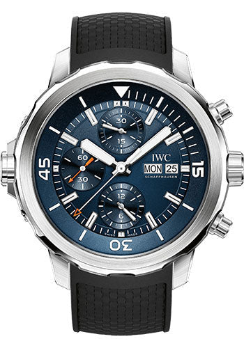 IWC Aquatimer Chronograph Expedition Jacques-Yves Cousteau Special Edition Watch - 44 mm Stainless Steel Case - Blue Dial - Black Rubber Strap - IW376805