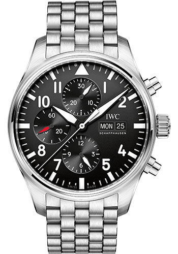 IWC Pilot's Watch Chronograph - 43 mm Stainless Steel Case - Black Dial - Steel Bracelet - IW377710