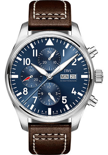 IWC Pilot's Watch Chronograph Edition Le Petit Prince - 43 mm Stainless Steel Case - Midnight Blue Dial - Brown Santoni Calfskin Strap - IW377714