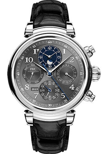 IWC Da Vinci Perpetual Calendar Chronograph Watch - 43.0 mm Stainless Steel Case - Slate Dial - Black Alligator Strap - IW392103