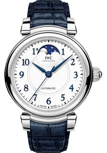 IWC Da Vinci Automatic Moon Phase 36 Watch - 36.0 mm Stainless Steel Case - Silver Dial - Blue Alligator Strap - IW459306
