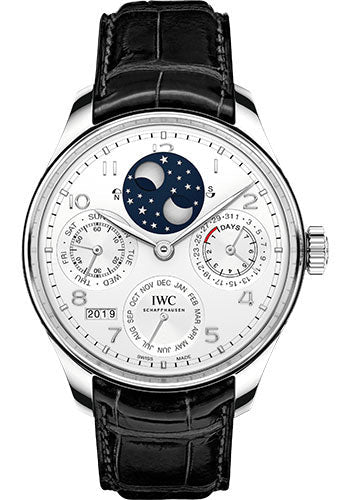 IWC Portugieser Perpetual Calendar Limited Edition of 250 Watch - 44.2 mm Platinum Case - Silver Dial - Black Alligator Strap - IW503406