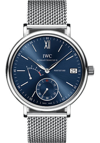 IWC Portofino Hand-Wound Eight Days Watch - 45.0 mm Stainless Steel Case - Blue Dial - Milanaise Mesh Steel Bracelet - IW510116