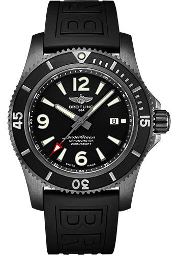 Breitling Superocean Automatic 46 Black Steel Watch - DLC-Coated Stainless Steel - Black Dial - Black Rubber Strap - Folding Buckle - M17368B71B1S2