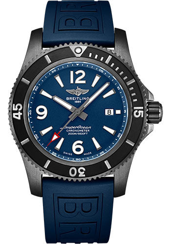 Breitling Superocean Automatic 46 Black Steel Watch - Black steel - Blue Dial - Blue Rubber Strap - Folding Buckle - M17368D71C1S2
