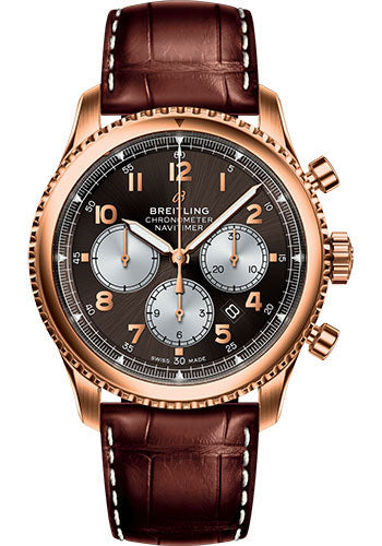 Breitling Aviator 8 B01 Chronograph 43 Watch - Red Gold Case - Bronze Dial - Brown Croco Strap - RB0117131Q1P1