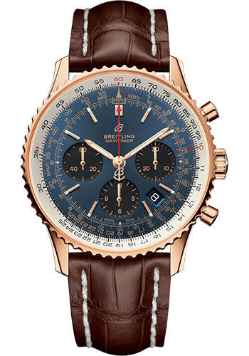 Breitling Navitimer 1 B01 Chronograph 43 Watch - Red Gold Case - Blue Dial - Brown Croco Strap - RB0121211C1P2