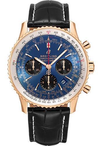 Breitling Navitimer B01 Chronograph 43 Watch - 18k Red Gold - Blue Dial - Black Croco Strap - Folding Buckle - RB0121211C1P3