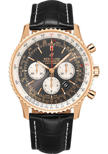 Breitling Navitimer B01 Chronograph 46 Watch - 18k Red Gold - Anthracite Dial - Black Croco Strap - Folding Buckle - RB0127121F1P2