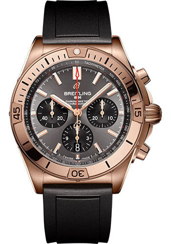 Breitling Chronomat B01 42 Watch - 18K Red Gold - Anthracite Dial - Black Rubber Strap - Folding Buckle - RB0134101B1S1