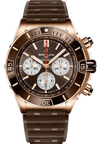 Breitling Super Chronomat B01 44 Watch - 18K Red Gold - Brown Dial - Brown Rubber Strap - Folding Buckle - RB0136E31Q1S1