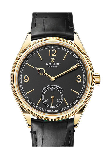 Rolex 1908 39mm Black Dial Yellow Gold Men's Watch 52508