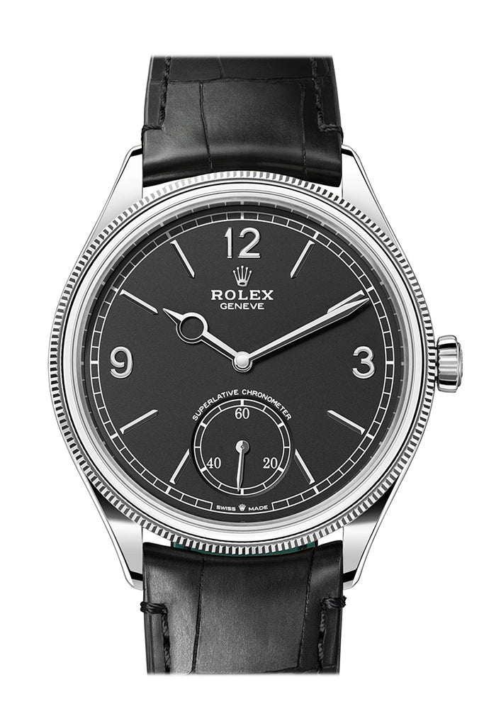 Rolex 1908 Intense Black Dial White Gold Men's Watch 52509