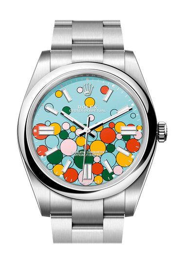 Rolex Oyster Perpetual 41 Turquoise Blue Celebration-motif Dial Stainless Steel Oyster 124300