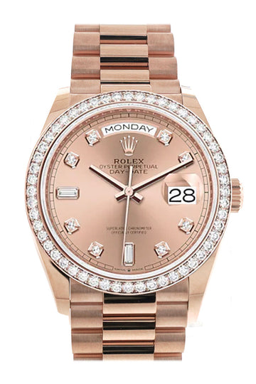 Rolex Day-Date 36 Rose Colour Dial Diamond Bezel 18K Everose Gold President Watch 128345RBR