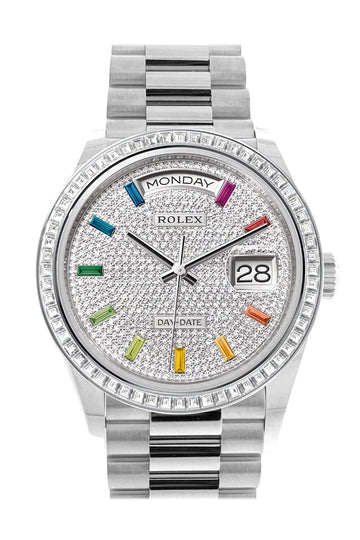Rolex Day-Date 36 Diamond Paved Dial Diamond Bezel Platinum President Watch 128396TBR