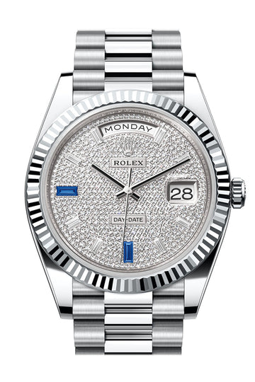 Rolex Day-Date 40 Diamond-Paved Dial Dial Fluted Bezel Platinum President Men's Watch 228236