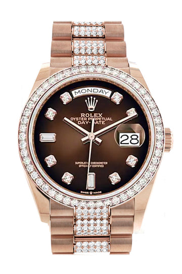 Rolex Day-Date 36 Brown Ombre Diamond Dial Diamond Bezel 18K Everose Gold Diamond President Watch 128345RBR