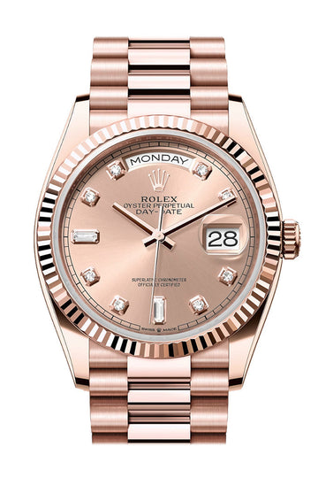 Rolex Day-Date 36 Rose Colour  Dial Fluted Bezel 18K Everose gold President Watch 128235