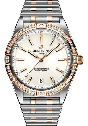 Breitling Chronomat Automatic 36 Watch - Steel and 18K Red Gold (Gem-set) - White Diamond Dial - Metal Bracelet - U10380591A1U1