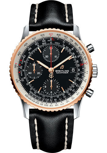 Breitling Navitimer 1 Chronograph 41 Watch - Steel and Red Gold Case - Black Dial - Black Leather Strap - U13324211B1X1