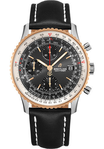 Breitling Navitimer Chronograph 41 Watch - Steel & Red Gold - Black Dial - Black Leather Strap - Folding Buckle - U13324211B1X2