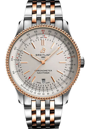 Breitling Navitimer Automatic 41 Watch - Steel and 18K Red Gold - Silver Dial - Metal Bracelet - U17326211G1U1