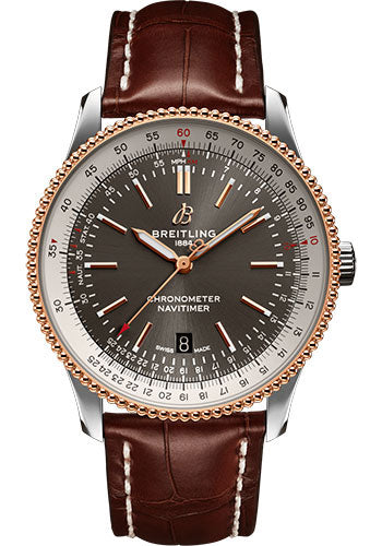 Breitling Navitimer Automatic 41 Watch - Steel & Red Gold - Anthracite Dial - Brown Croco Strap - Tang Buckle - U17326211M1P1