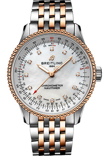 Breitling Navitimer Automatic 35 Watch - Steel and 18K Rose Gold - Mother-Of-Pearl Dial - Metal Bracelet - U17395211A1U1