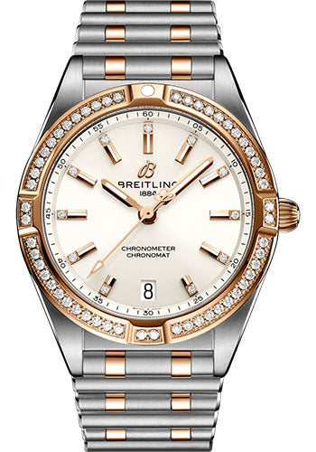 Breitling Chronomat 32 Watch - Steel and 18K Red Gold (Gem-set) - White Diamond Dial - Metal Bracelet - U77310591A1U1