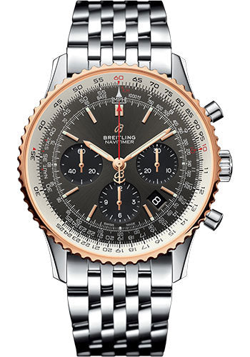 Breitling Navitimer 1 B01 Chronograph 43 Watch - Steel and Red Gold Case - Stratos Gray Dial - Steel Pilot Bracelet - UB0121211F1A1