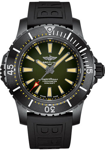 Breitling Superocean Automatic 48 Watch - DLC-Coated Titanium - Green Dial - Black Rubber Strap - Tang Buckle - V17369241L1S1