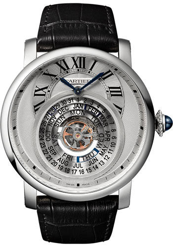 Cartier Rotonde de Cartier Astrocalendaire Watch - 45 mm Platinum Case - Silver Dial - Black Alligator Strap - W1556242