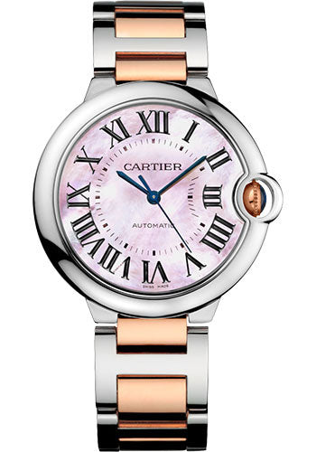 Cartier Ballon Bleu de Cartier Watch - 36 mm Steel Case - Pink Gold Bezel - Pink Mother-Of-Pearl Dial - W2BB0011