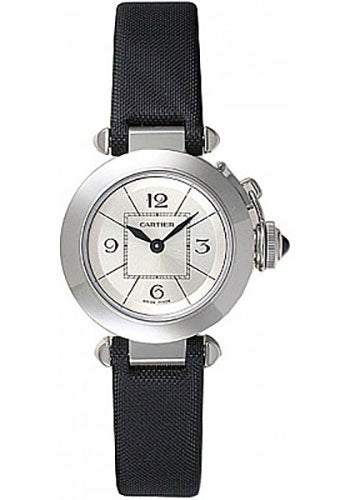 Cartier Miss Pasha Watch - 27 mm Steel Case - Silvered Dial - Toile De Moire Strap - W3140025