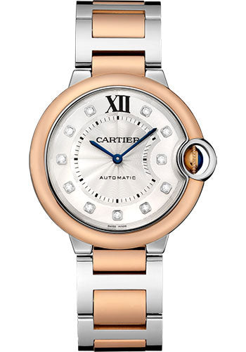Cartier Ballon Bleu de Cartier Watch - 36 mm Steel Case - Pink Gold Bezel - Diamond Dial - W3BB0013